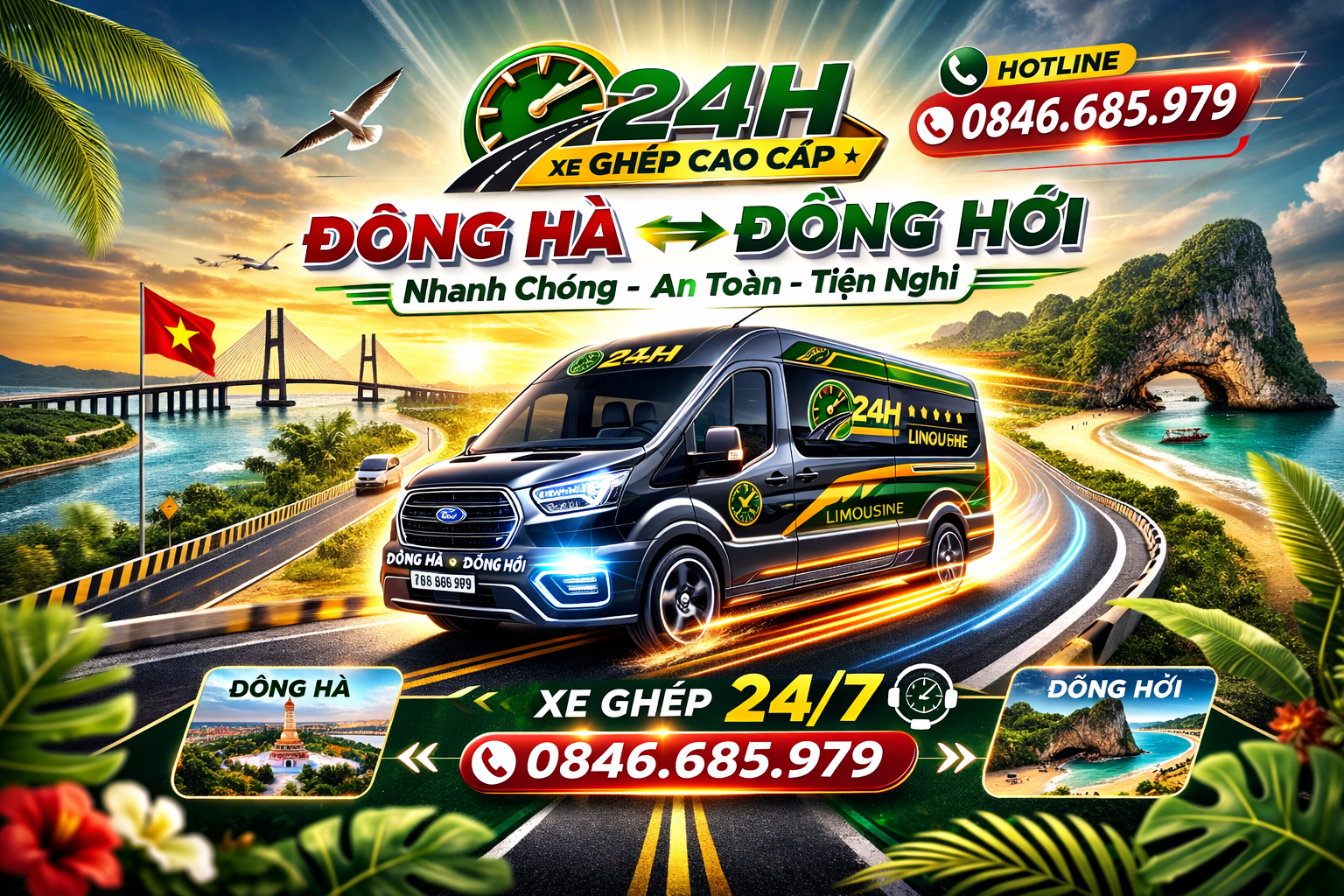 Xe Ghép Đông Hà - Đồng Hới 24h